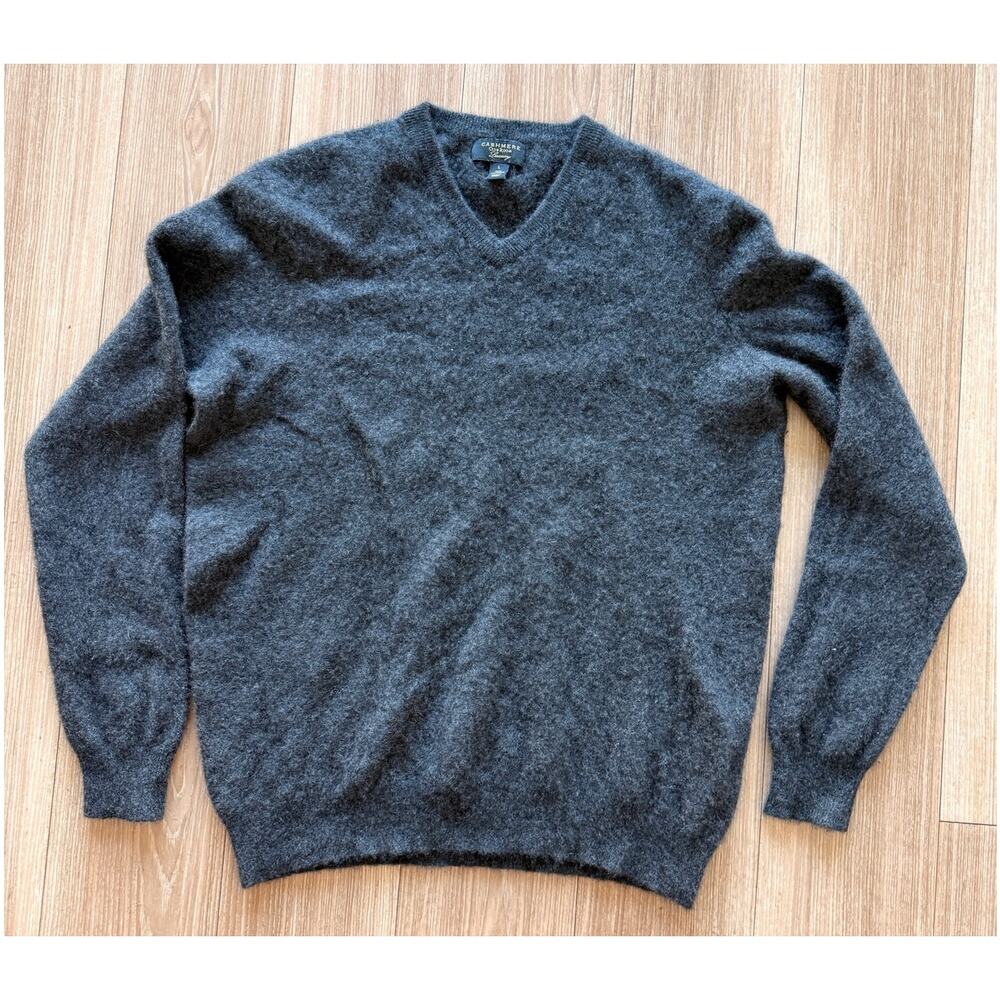 Club Room Luxury L Charcoal Grey V-Neck Sweater 100% Cashmere Men's